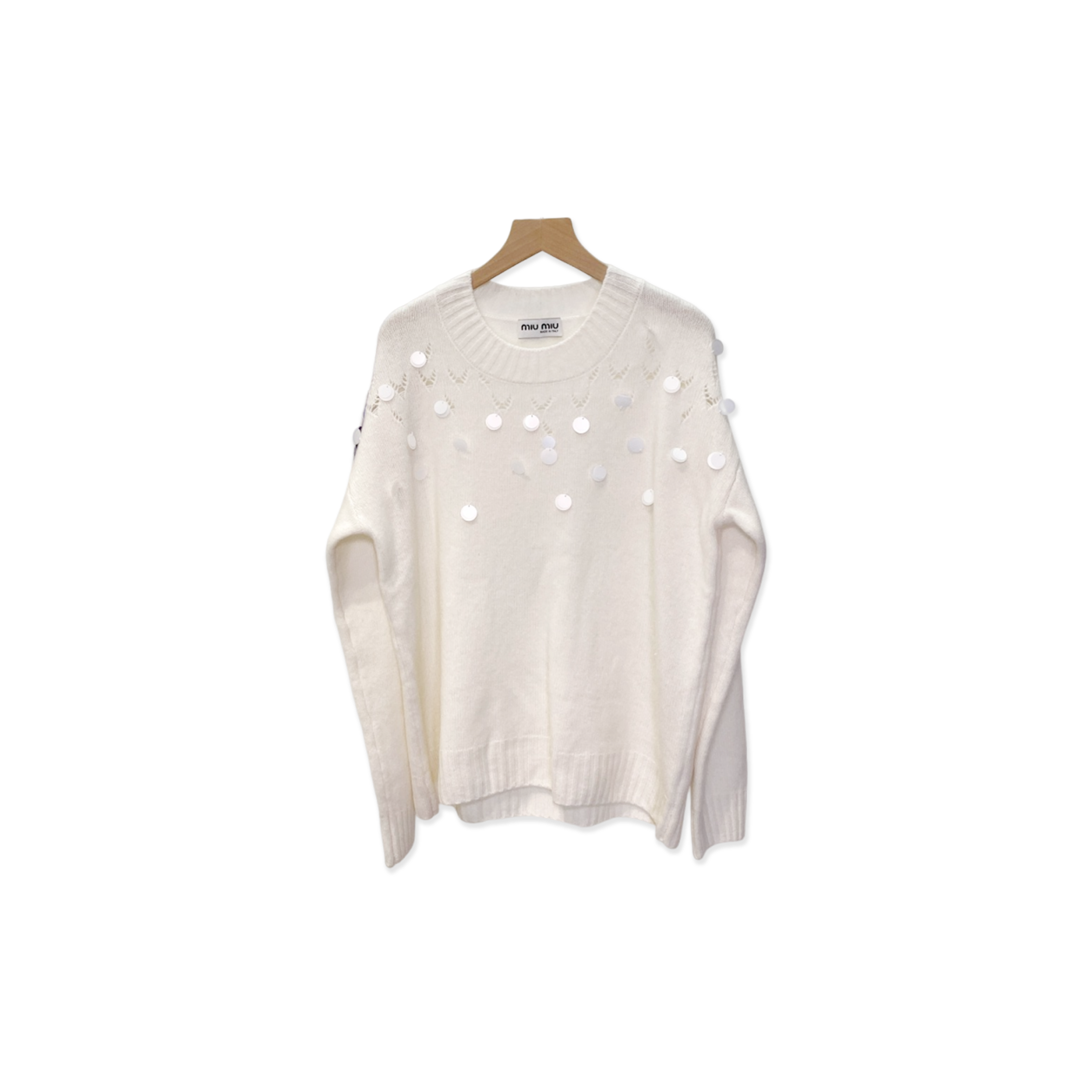 MIU MIU SEQUINED OPENWORK WOOL SWEATER